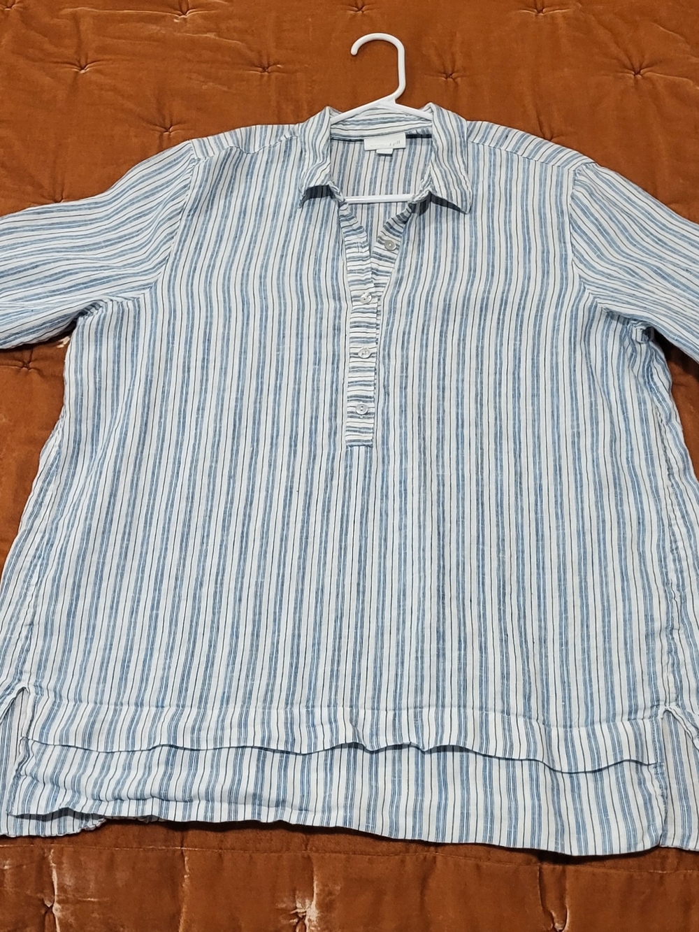 J. Jill Blue and White Striped Popover Tunic Top Blouse